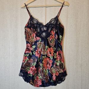 Vintage Victoria Secret Gold Label 90s Slip Dress Women S Blue Floral Satin Lace